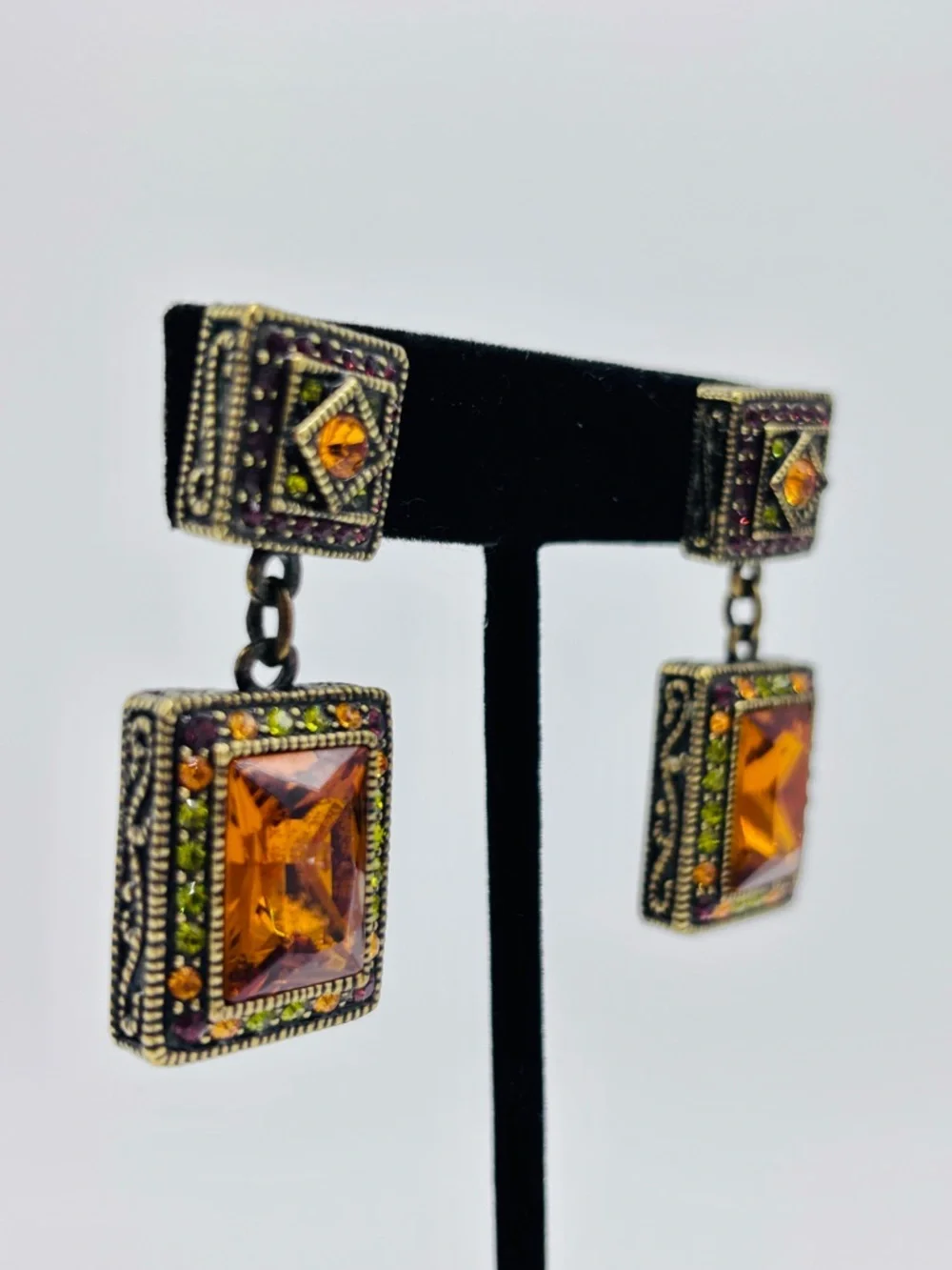 Heidi Daus Amber Swarovski‎ Crystal Drop Earrings with Green Accent